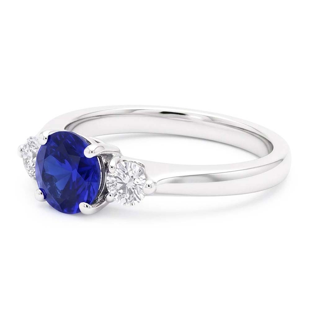 Ceylon Sapphire Gemstone Ring Women 3 Stone Round Natural Earth Mined Diamonds 2.50 Carats