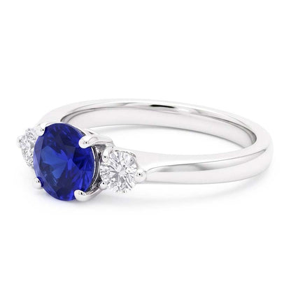 Ceylon Sapphire Gemstone Ring Women 3 Stone Round Natural Earth Mined Diamonds 2.50 Carats