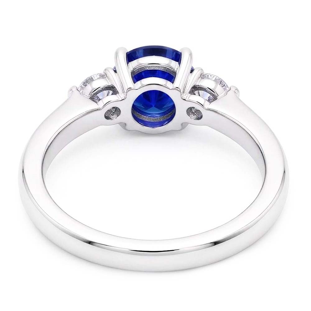 Ceylon Sapphire Gemstone Ring Women 3 Stone Round Natural Earth Mined Diamonds 2.50 Carats