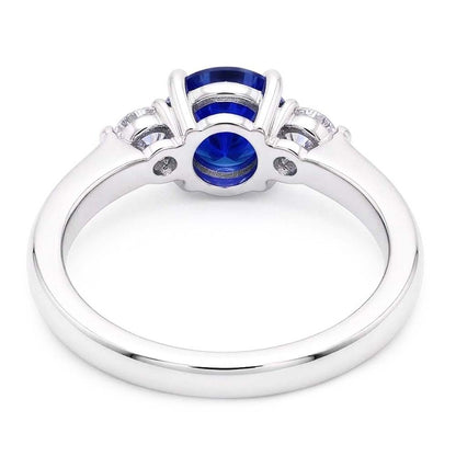 Ceylon Sapphire Gemstone Ring Women 3 Stone Round Natural Earth Mined Diamonds 2.50 Carats