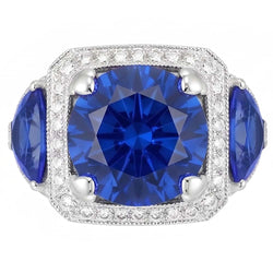 Ceylon Sapphire Gold Engagement Ring Round Natural Earth Mined Diamonds 6.01 Ct.