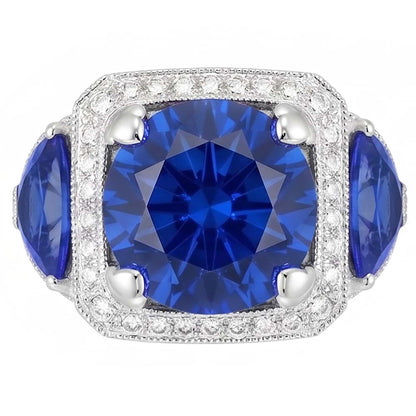 Ceylon Sapphire Gold Engagement Ring Round Natural Earth Mined Diamonds 6.01 Ct.
