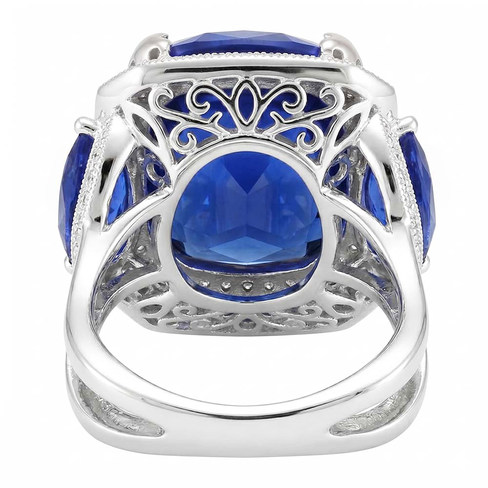 Ceylon Sapphire Gold Engagement Ring Round Natural Earth Mined Diamonds 6.01 Ct.