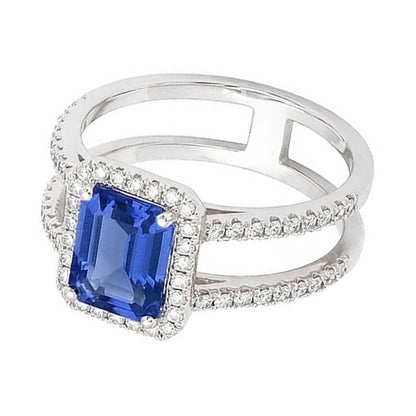 Ceylon Sapphire Halo Engagement Ring 3 carats Natural Earth Mined Diamond Jewelry
