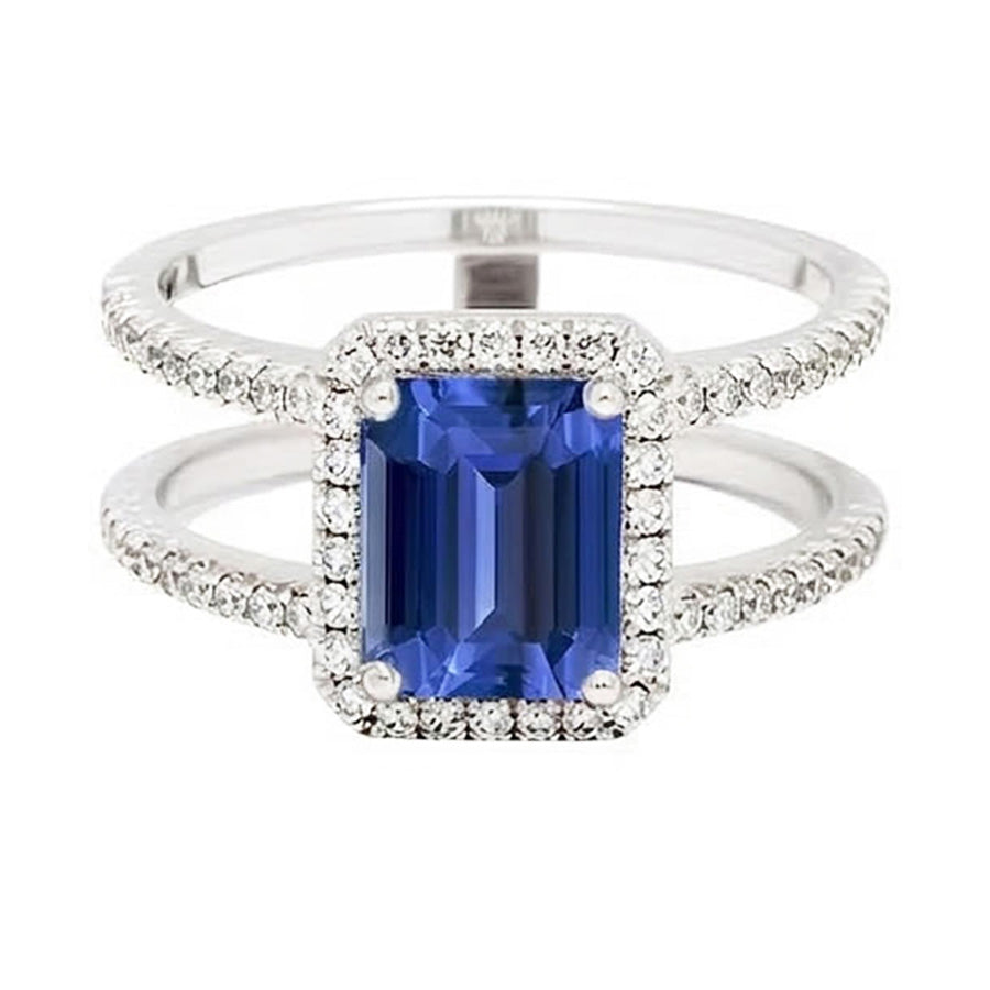 Ceylon Sapphire Halo Engagement Ring 3 carats Natural Earth Mined Diamond Jewelry