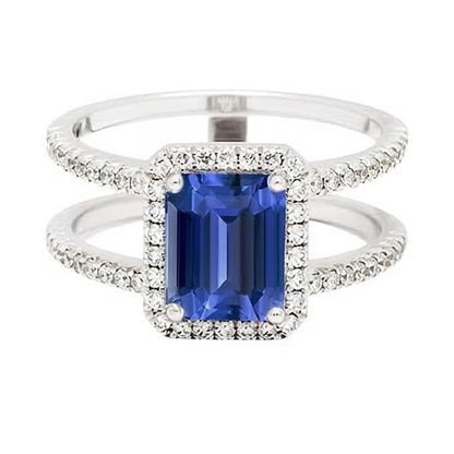 Ceylon Sapphire Halo Engagement Ring 3 carats Natural Earth Mined Diamond Jewelry