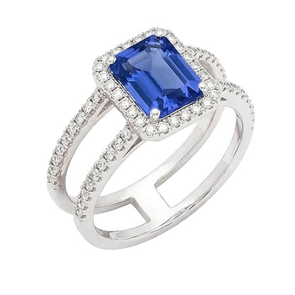 Ceylon Sapphire Halo Engagement Ring 3 carats Natural Earth Mined Diamond Jewelry