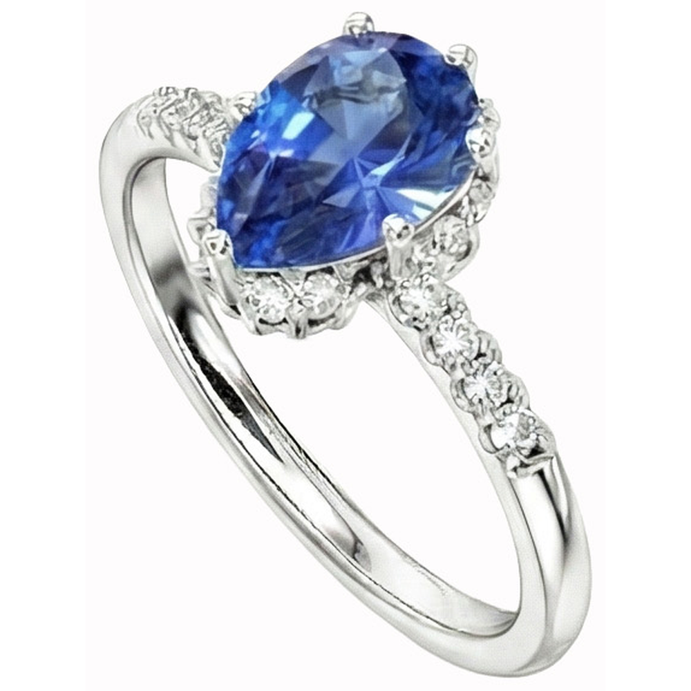 Ceylon Sapphire Halo Engagement Ring For Women & Natural Earth Mined Diamonds 4 Carats