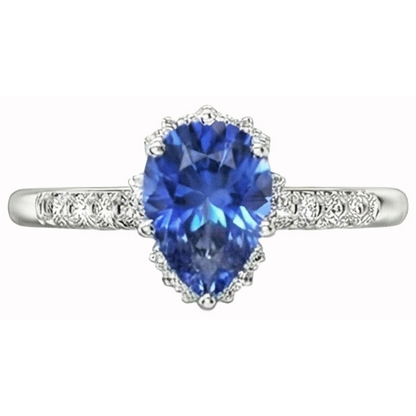 Ceylon Sapphire Halo Engagement Ring For Women & Natural Earth Mined Diamonds 4 Carats