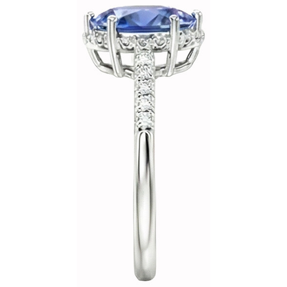 Ceylon Sapphire Halo Engagement Ring For Women & Natural Earth Mined Diamonds 4 Carats