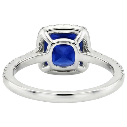 Ceylon Sapphire Halo Natural Earth Mined Diamond Ring 6 Carat Princess Cut With Accents