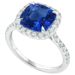 Ceylon Sapphire Halo Natural Earth Mined Diamonds Ring 4 Carats White Gold 14K New