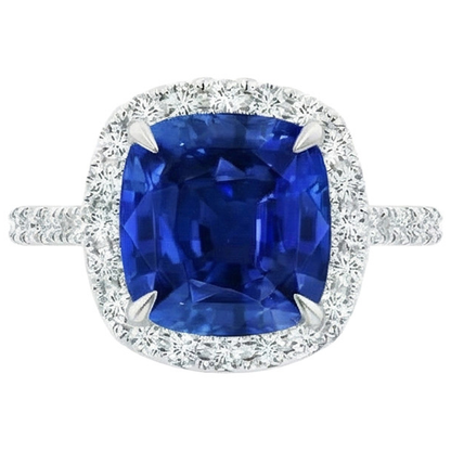 Ceylon Sapphire Halo Natural Earth Mined Diamonds Ring 4 Carats White Gold 14K New