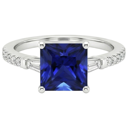 Ceylon Sapphire Natural Earth Mined Diamond Accents Ring Solitaire Princess Cut 5.50 Carat