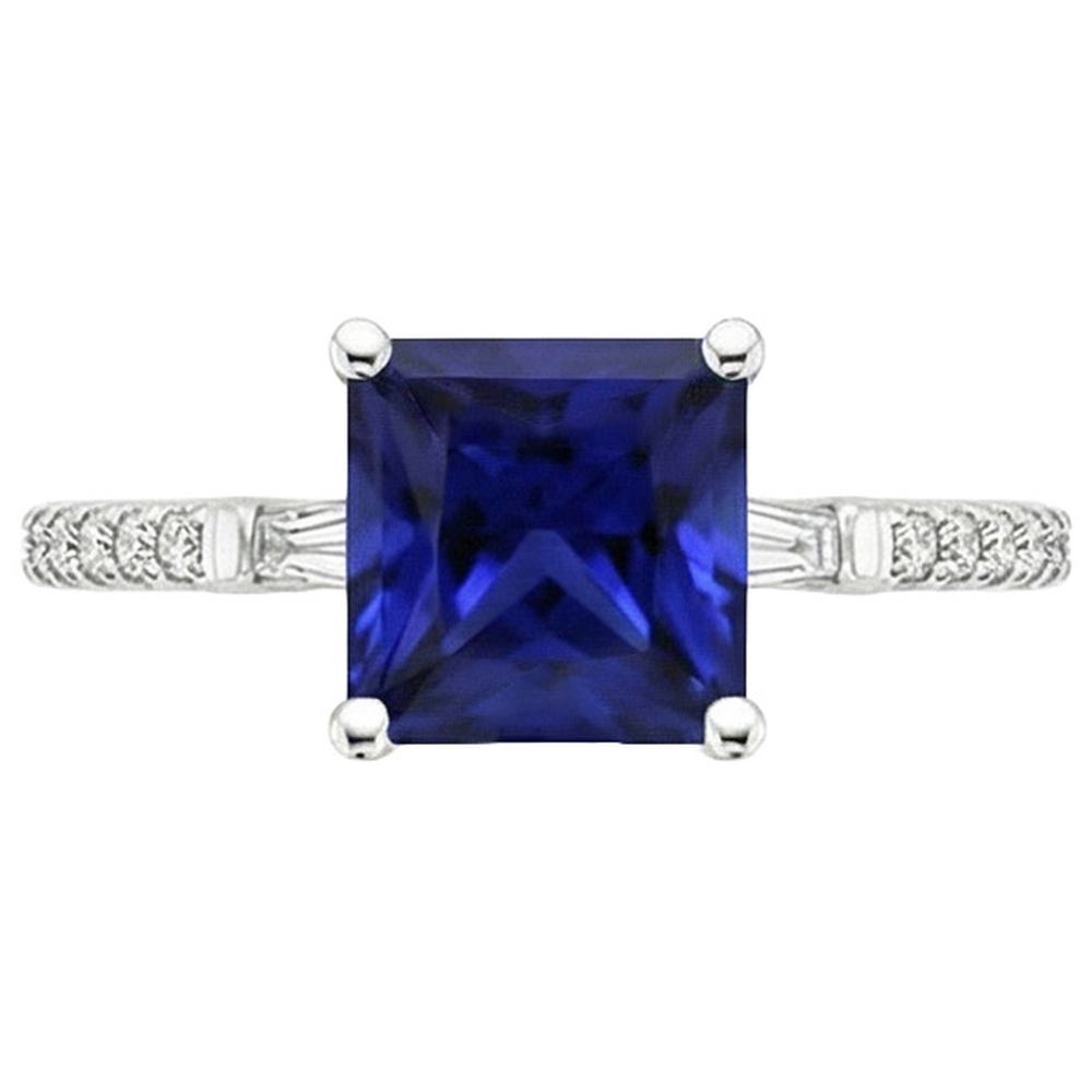 Ceylon Sapphire Natural Earth Mined Diamond Accents Ring Solitaire Princess Cut 5.50 Carat