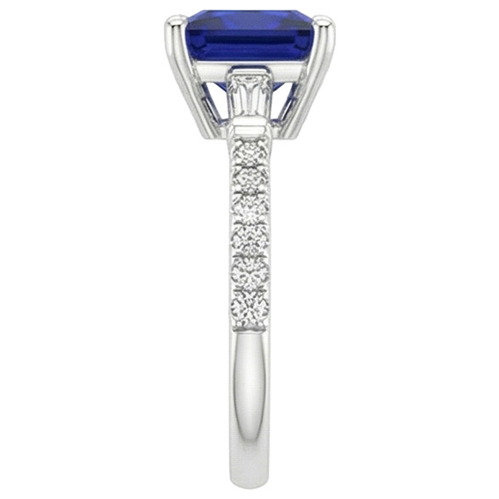 Ceylon Sapphire Natural Earth Mined Diamond Accents Ring Solitaire Princess Cut 5.50 Carat