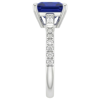 Ceylon Sapphire Natural Earth Mined Diamond Accents Ring Solitaire Princess Cut 5.50 Carat
