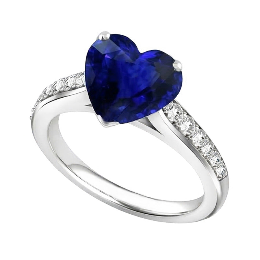 Ceylon Sapphire Natural Earth Mined Diamond Ring 4 Carats Tapered Shank Gemstone Jewelry