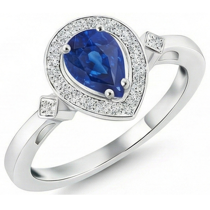 Ceylon Sapphire Natural Earth Mined Diamonds 3.20 Carats Ring White Gold 14K