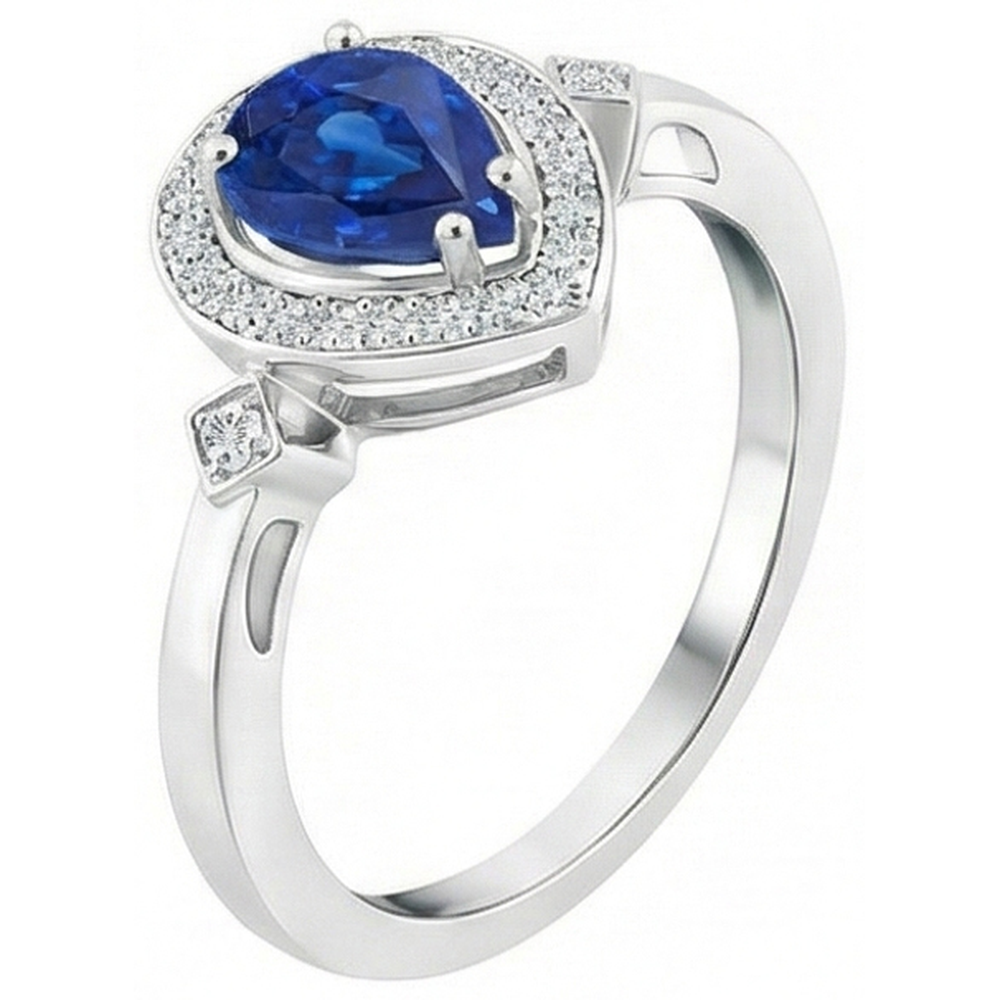Ceylon Sapphire Natural Earth Mined Diamonds 3.20 Carats Ring White Gold 14K
