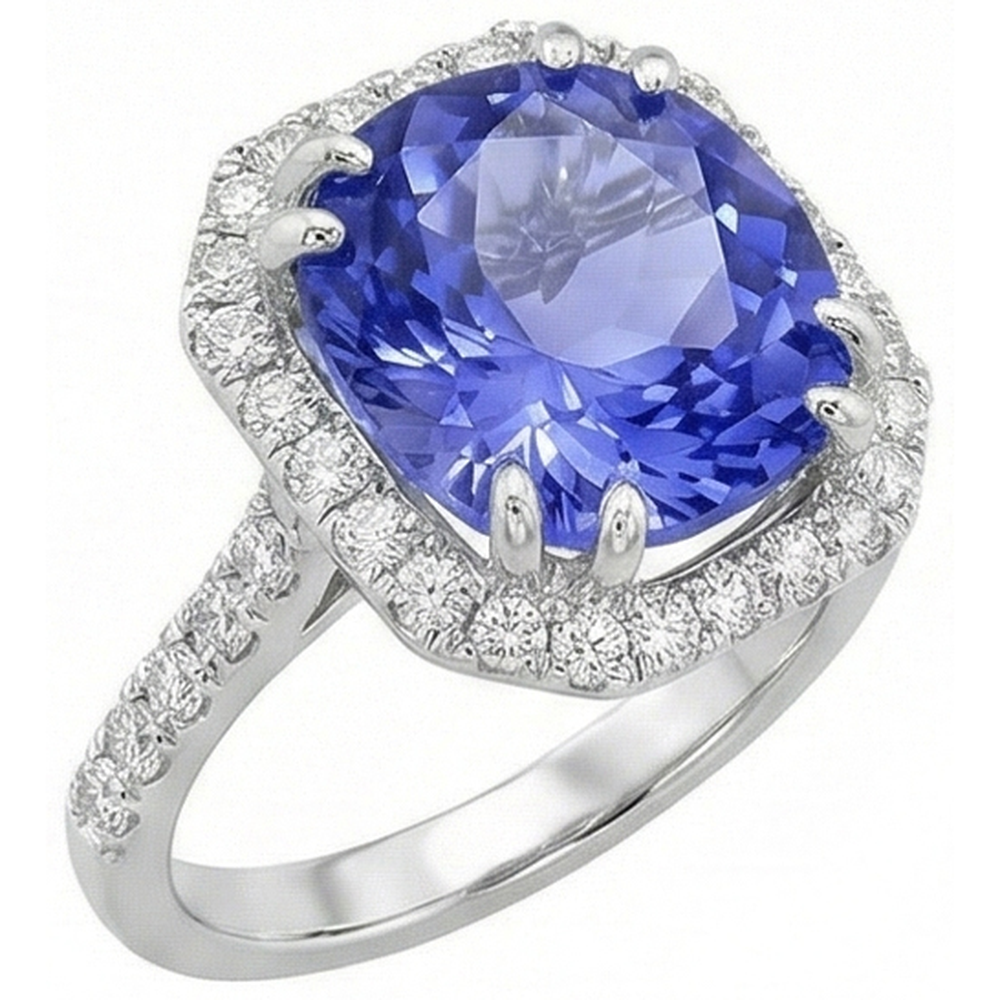 Ceylon Color Sapphire IGI CERTIFIED Diamonds 8 Carats Ring White Gold 14K