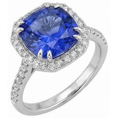 Ceylon Color Sapphire IGI CERTIFIED Diamonds 8 Carats Ring White Gold 14K