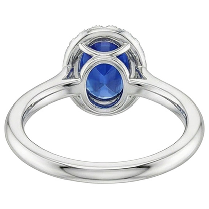 Ceylon Sapphire Oval With Natural Earth Mined Diamonds Ring 3 Ct White Gold 14K