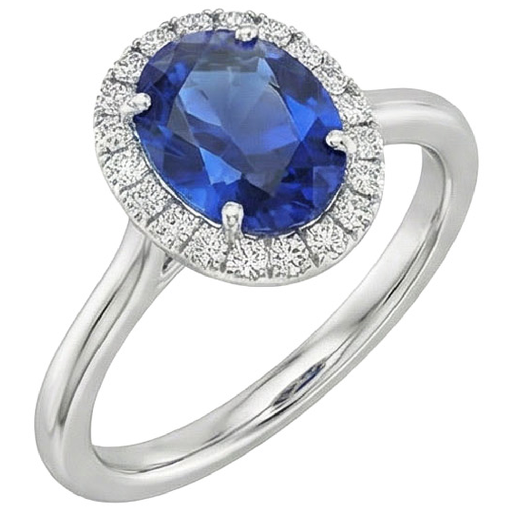 Ceylon Sapphire Oval With Natural Earth Mined Diamonds Ring 3 Ct White Gold 14K