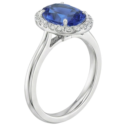 Ceylon Sapphire Oval With Natural Earth Mined Diamonds Ring 3 Ct White Gold 14K