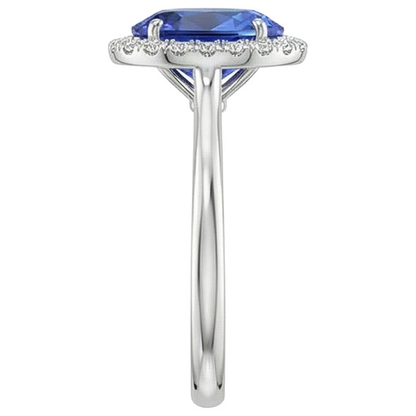 Ceylon Sapphire Oval With Natural Earth Mined Diamonds Ring 3 Ct White Gold 14K