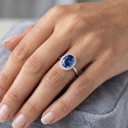 Ceylon Sapphire Oval With Natural Earth Mined Diamonds Ring 3 Ct White Gold 14K