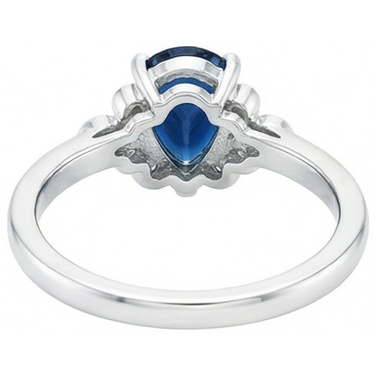 Ceylon Sapphire Pear Cut And Natural Earth Mined Diamonds Anniversary Ring 2.30 Ct 14K