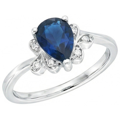Ceylon Sapphire Pear Cut And Natural Earth Mined Diamonds Anniversary Ring 2.30 Ct 14K