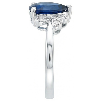 Ceylon Sapphire Pear Cut And Natural Earth Mined Diamonds Anniversary Ring 2.30 Ct 14K