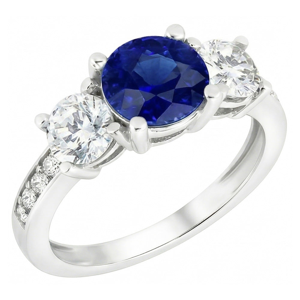 Ceylon Sapphire Round Natural Earth Mined Diamond Ring 3.50 Carats Ladies Jewelry