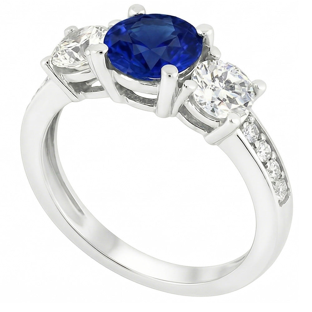 Ceylon Sapphire Round Natural Earth Mined Diamond Ring 3.50 Carats Ladies Jewelry
