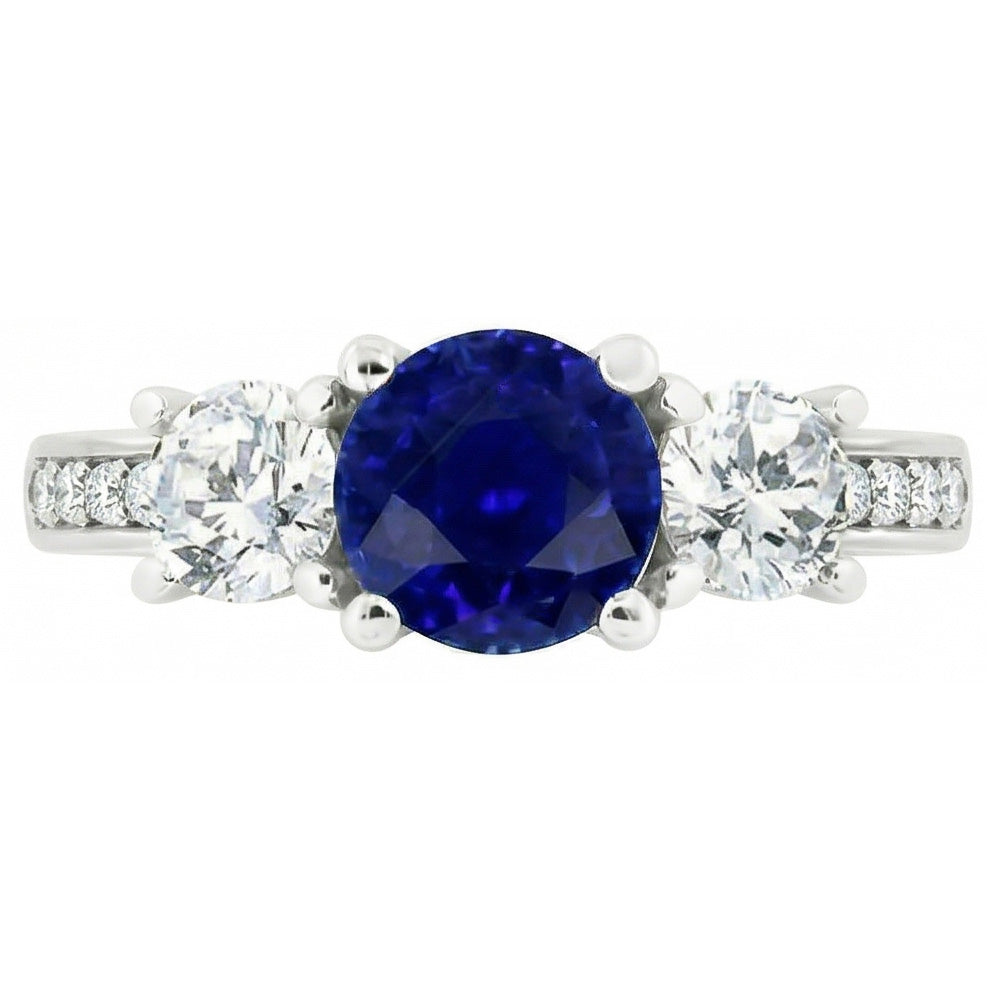 Ceylon Sapphire Round Natural Earth Mined Diamond Ring 3.50 Carats Ladies Jewelry