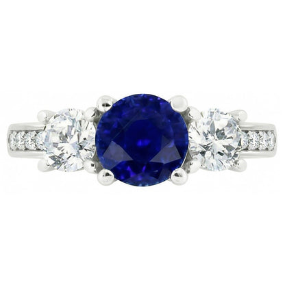 Ceylon Sapphire Round Natural Earth Mined Diamond Ring 3.50 Carats Ladies Jewelry