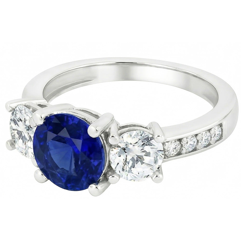 Ceylon Sapphire Round Natural Earth Mined Diamond Ring 3.50 Carats Ladies Jewelry