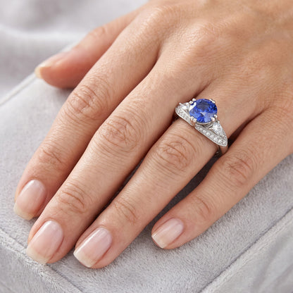 Ceylon Sapphire Round Natural Earth Mined Diamond Ring Antique Style 2.75 Carats