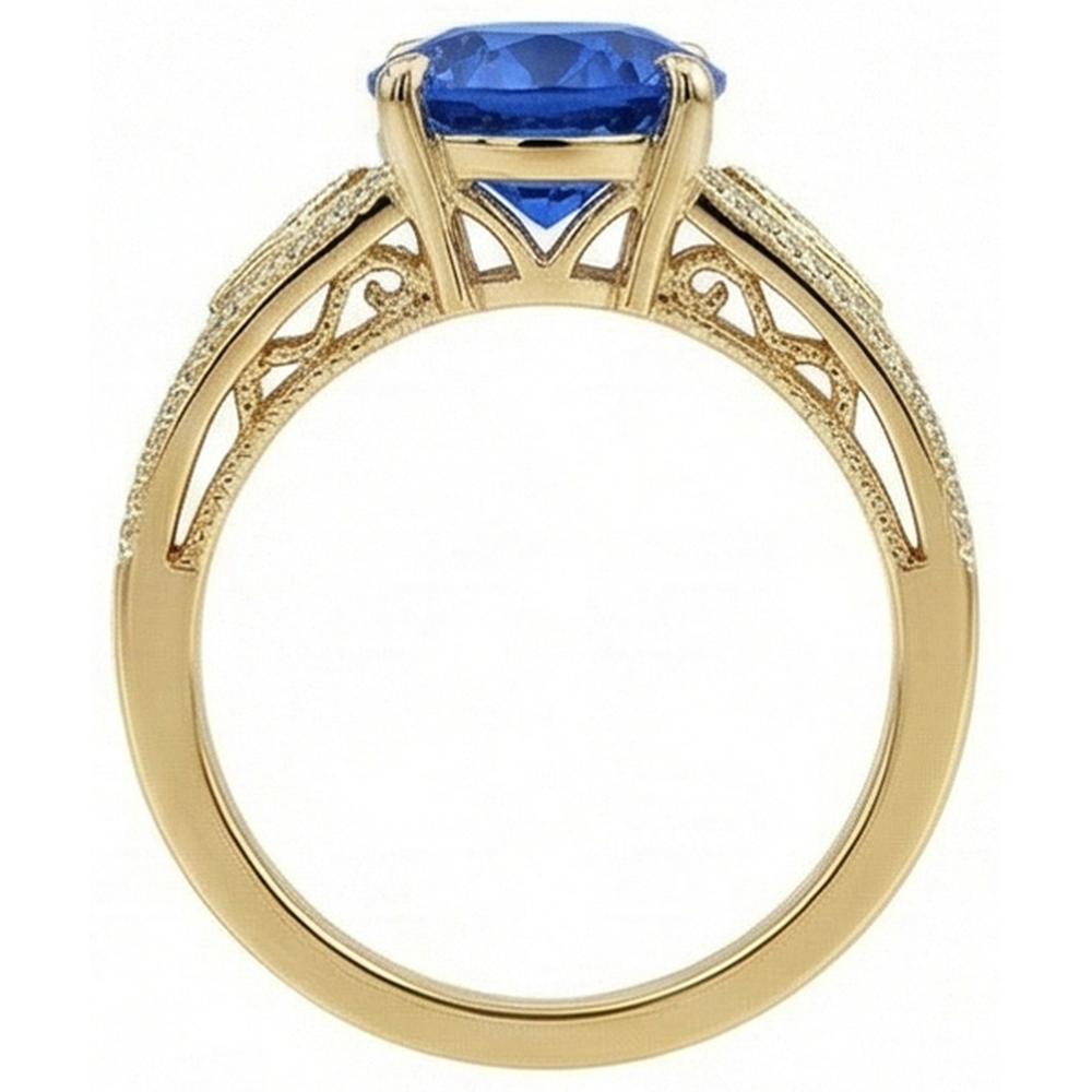 Ceylon Sapphire Round Natural Earth Mined Diamonds 3.76 Ct Ring Antique Style