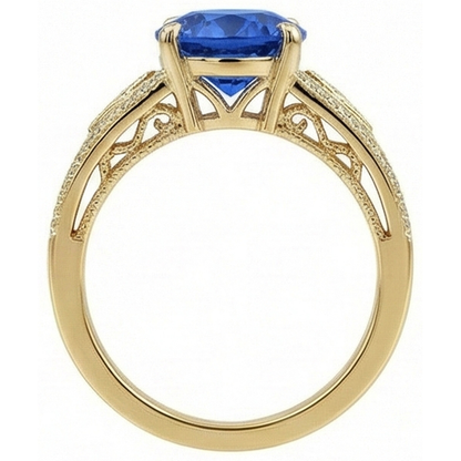 Ceylon Sapphire Round Natural Earth Mined Diamonds 3.76 Ct Ring Antique Style