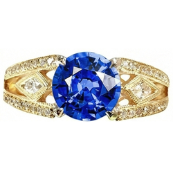 Ceylon Sapphire Round Natural Earth Mined Diamonds 3.76 Ct Ring Antique Style