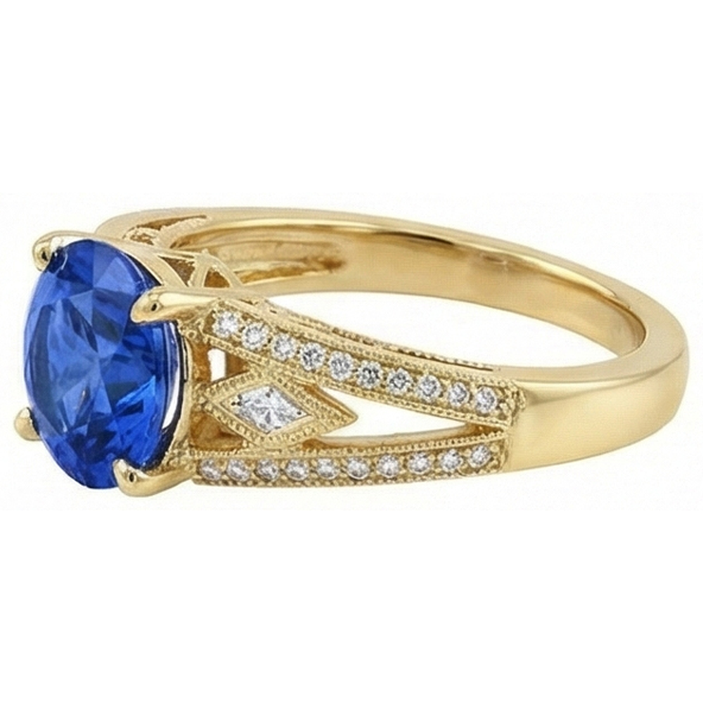 Ceylon Sapphire Round Natural Earth Mined Diamonds 3.76 Ct Ring Antique Style