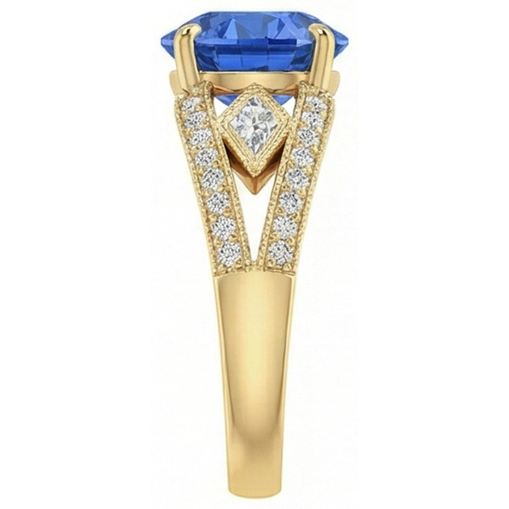 Ceylon Sapphire Round Natural Earth Mined Diamonds 3.76 Ct Ring Antique Style
