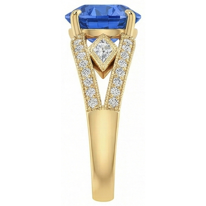 Ceylon Sapphire Round Natural Earth Mined Diamonds 3.76 Ct Ring Antique Style