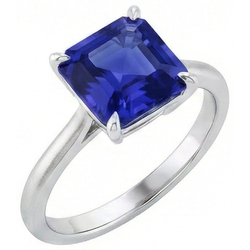 Natural Real ( Not Lab Grown )  Ceylon Sapphire Solitaire Ring Asscher Cut 2 Carats Women's Jewelry