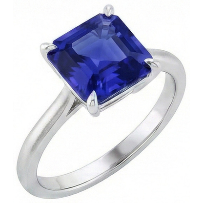 Natural Real ( Not Lab Grown )  Ceylon Sapphire Solitaire Ring Asscher Cut 2 Carats Women's Jewelry