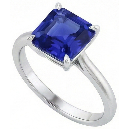 Natural Real ( Not Lab Grown )  Ceylon Sapphire Solitaire Ring Asscher Cut 2 Carats Women's Jewelry