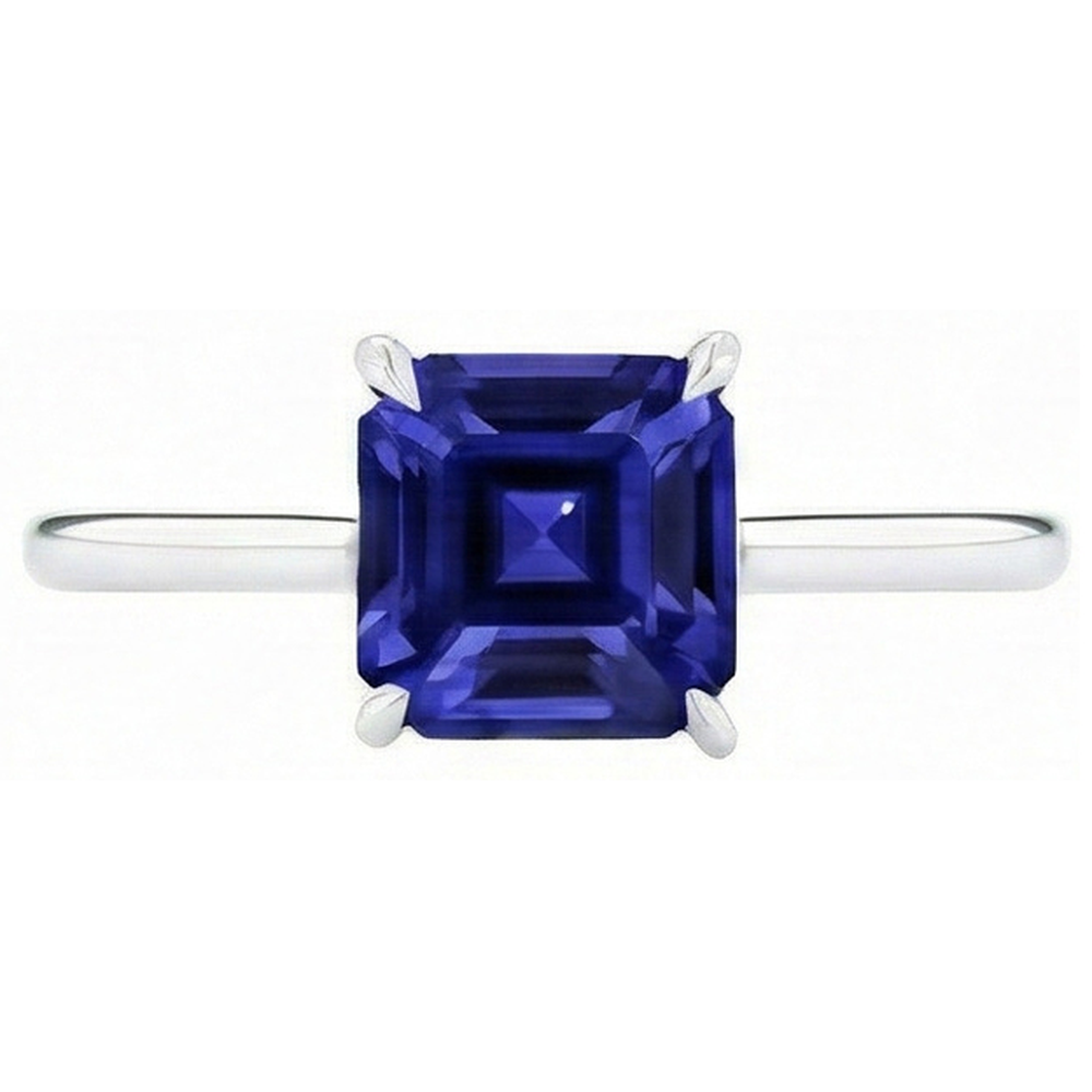 Natural Real ( Not Lab Grown )  Ceylon Sapphire Solitaire Ring Asscher Cut 2 Carats Women's Jewelry